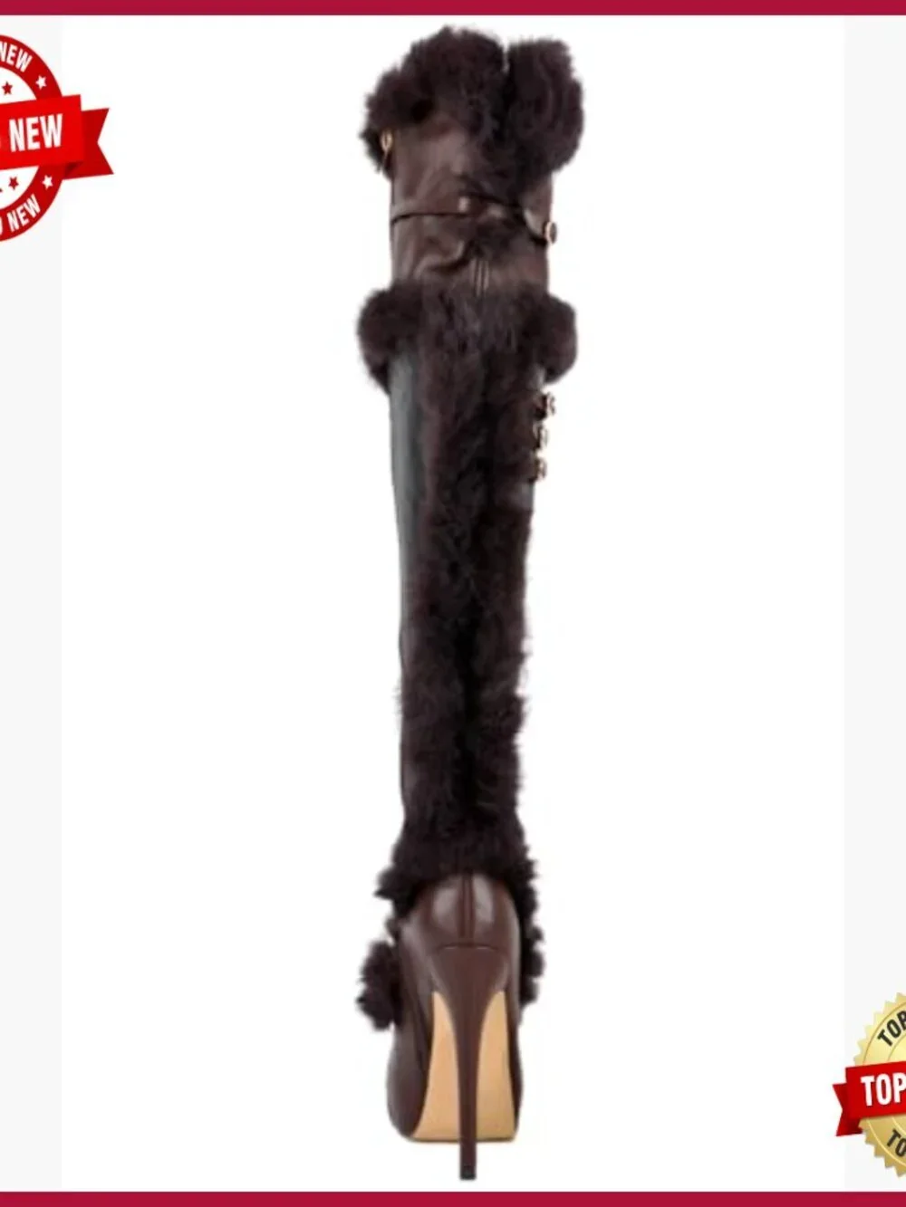 Platform Thigh High Boots Studded Faux Fur Buckles Stilettos High Heels